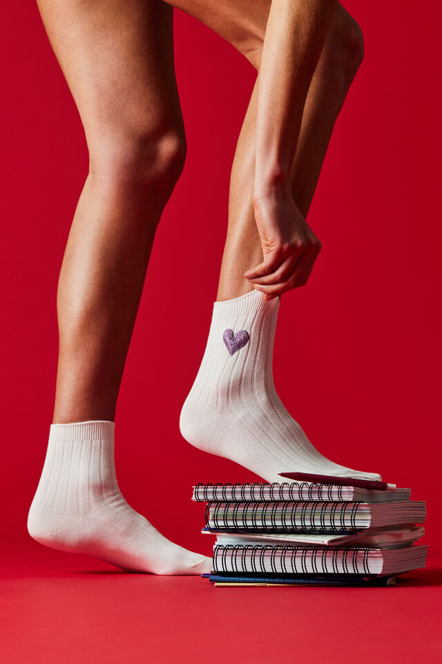 Mid Crew Socks, PURPLE HAZE HEART EMB