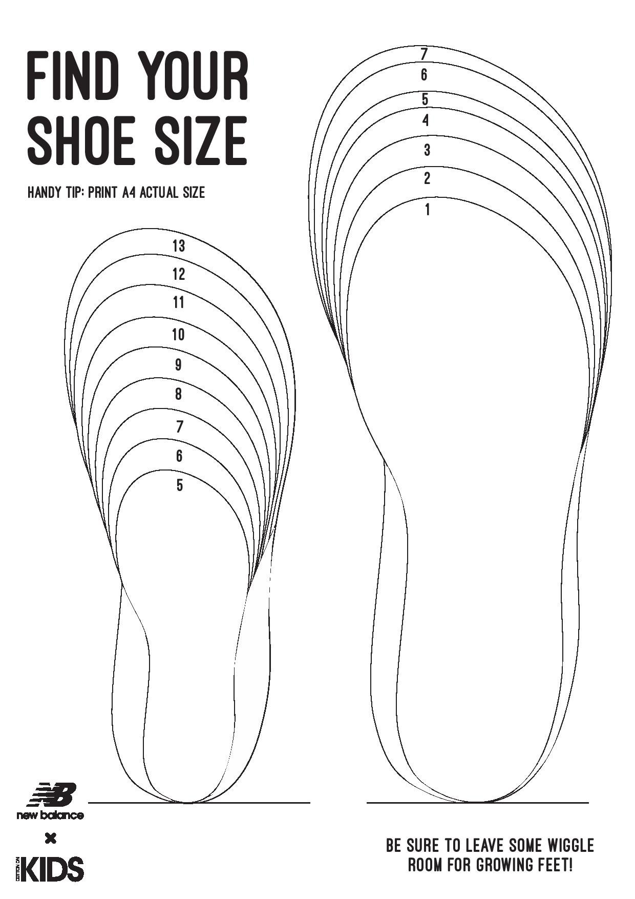 new balance kids shoes size chart