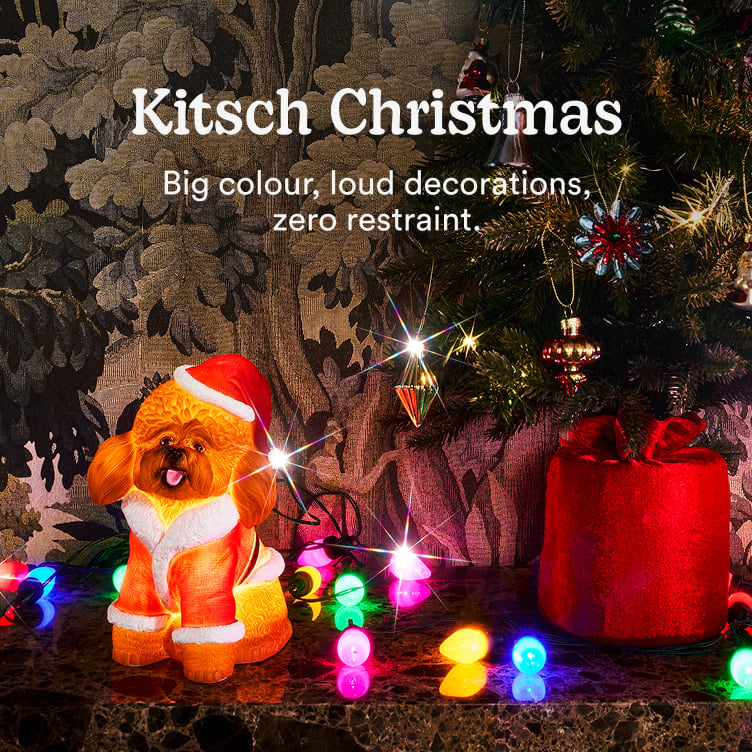 Kitsch Christmas. A very merry throwback to your nan's lounge room. big colour, loud decorations, zero retraint.